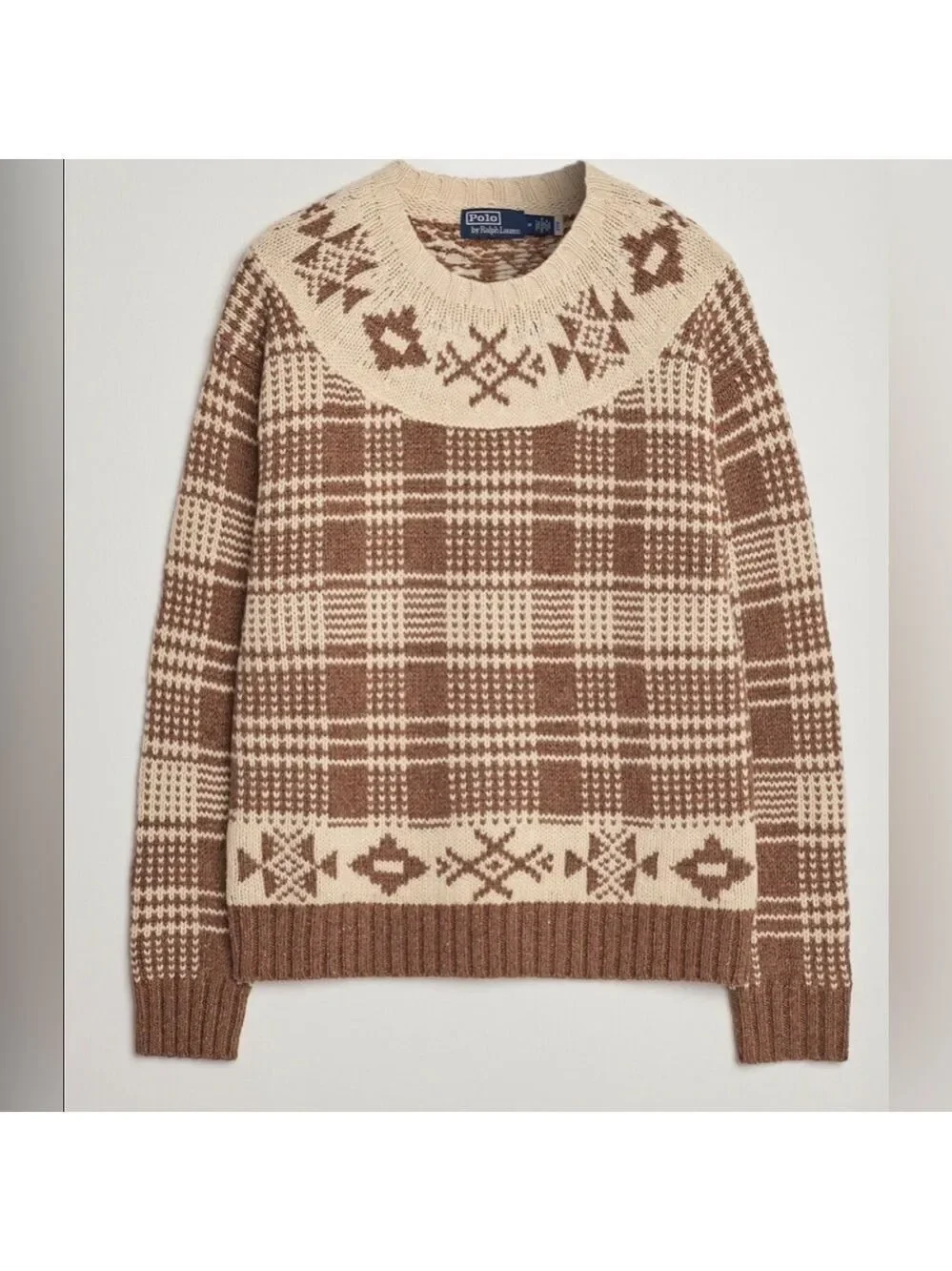 Polo Ralph Lauren Vestiaire Collective Nordic-Style Wool Linen Plaid Sweater S